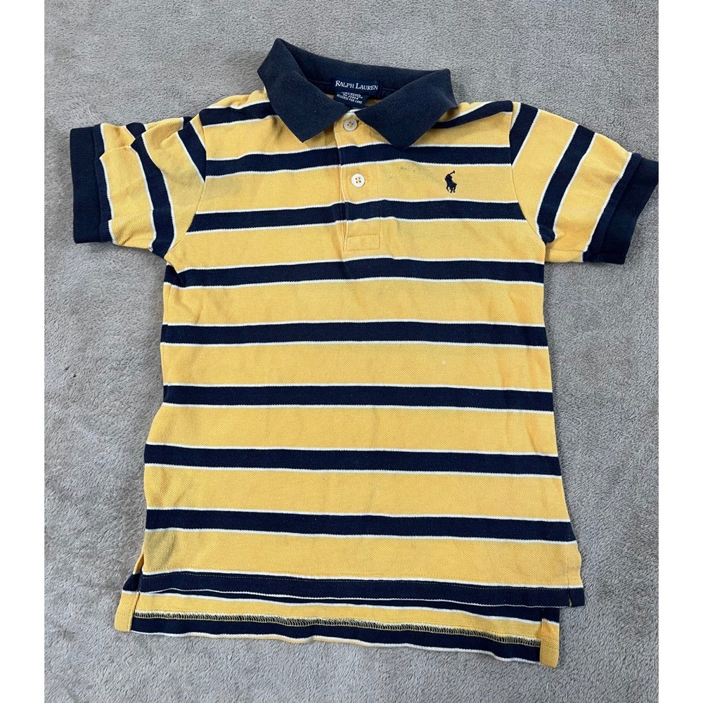 Polo Ralph Lauren Mesh Striped Polo Shirt Boys 2T Yellow Cotton S/S GOOD